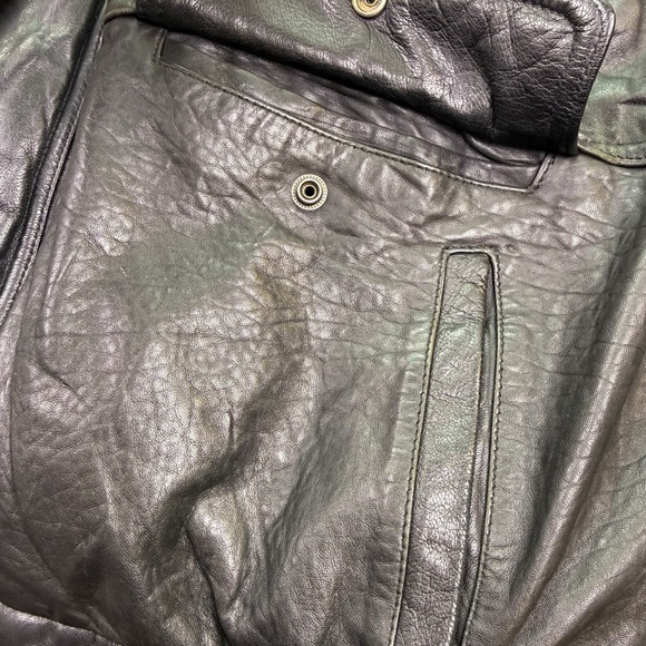 Vtg. Phase 2 Jacket Men's XL Black Leather Bomber Zip Pockets Flight Biker - Picture 6 of 15